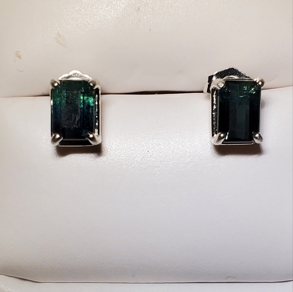 Bi-Color Tourmaline & Sterling Silver Earing Pair. - Picture 2 of 5
